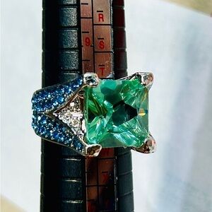 Ring Sz10 Silver with Green and Blue Gemstones along with white topaz sparkle